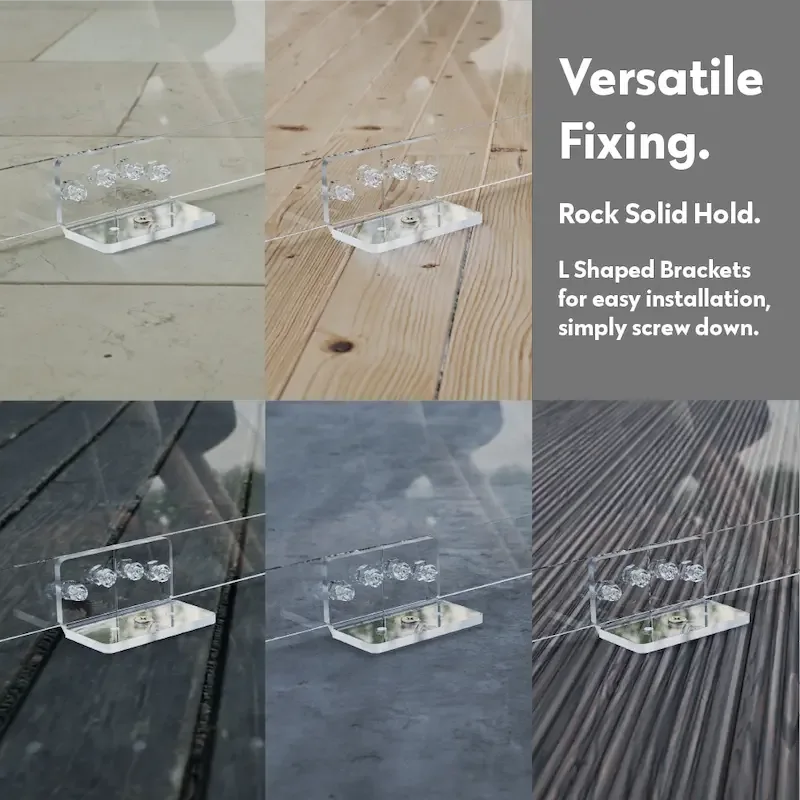 GeoDomeX L-shaped anchoring brackets on decking, paving and concrete